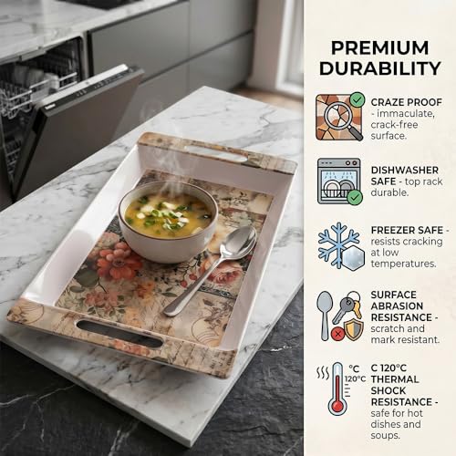 Image of U.P.C Serving Tray Set of 2 / Tray Set for Serving Premium Printed Tray for Serving /Multi-Use Serving Plate (Small, Medium)