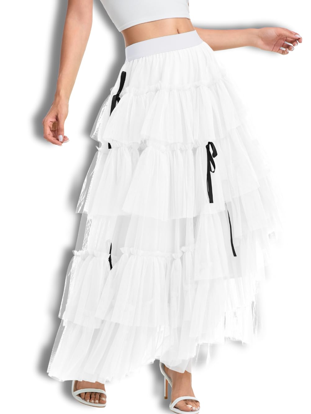 Bow Tulle Skirt Ruffle Layered Skirts for Women Birthday Festival Renaissance Fairy Outfits