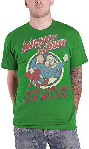 Mighty Mouse T Shirt Here I Come To Save The Day Logo Official Mens Green