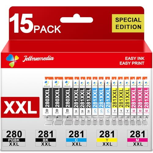 Image of 15-Pack PGI-280XXL CLI-281XXL Ink Cartridges Compatible with Canon 280 281 | Used for Canon PIXMA TR8620a TS9521C TS9520 TR8600 TR8620 TS702a TR8622 TR8520 Printer Bulk Ink High-Yield