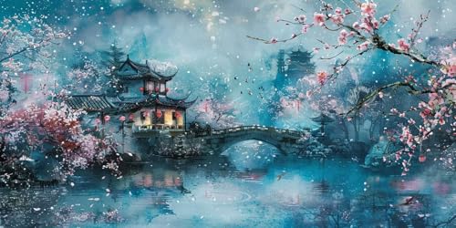 Diamond painting adulte pour salon avec paysage de pont fleuri 5D DIY