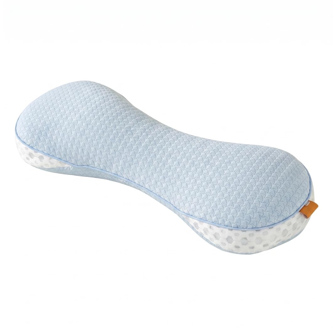 Tsawntd Buckwheat Neck Pillow, Adjustable Knitted Ergonomic Curved Support, Buckwheat Pillow For Neck Pain (blue)