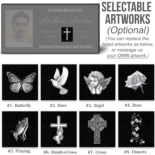 Image of Personalised Memorial plaques for Graves - Granite Memorial Stones w /Pictures, Personalized Memory Plaques, Mini Grave Stones, Engraved Headstones, Stone Memorials Custom Photo Plaque, DIY Monuments