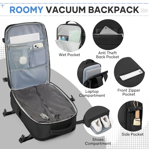 Image of Vacuum Travel Backpack with Pump for Women Men, Carry on Air Backpack for Flight Approved, Personal Item Luggage Backpacks