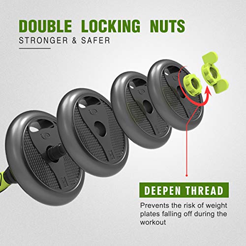 ER KANG 3 in 1 Adjustable Dumbbell Set, 88lbs Free Weights Fitness Dumbbells with Connecting Rod Used As Barbell, Ab Roller Wheel for Home Gym, Workout, Whole Body Training, 2 Pieces, (1 Pair/Set) - Thumbnail 7
