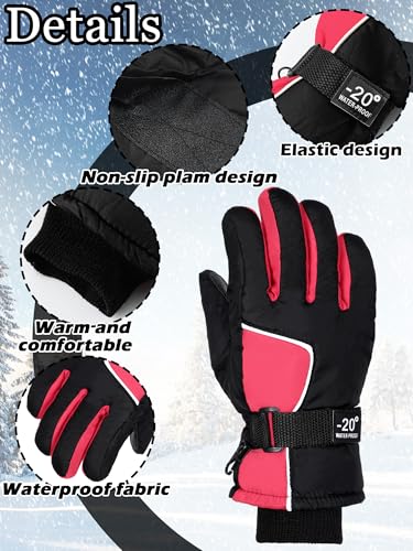 Image of SATINIOR 2 Pairs Kids Waterproof Winter Snow Gloves Ski Gloves for Boy Girl Outdoor Warm Thickening Snowboard