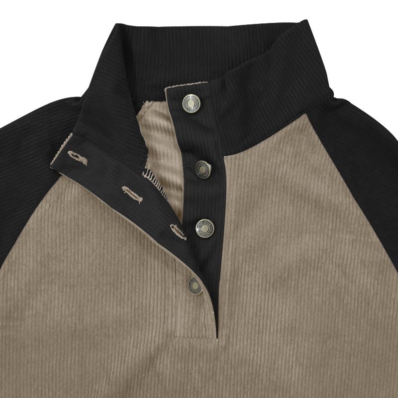 Mens Henley Long Sleeve Pullover 1/4 Stand Collar Button Pullover Sweatshirts Western Corduroy Sweatshirts S-5XL3