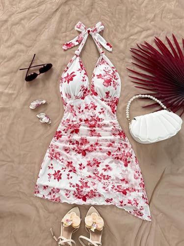 Image of BEAUDRM Women's Summer Mini Dress Backless Vacation Beach Sundresses Boho Going Out Dress Date Night Brunch Outfit