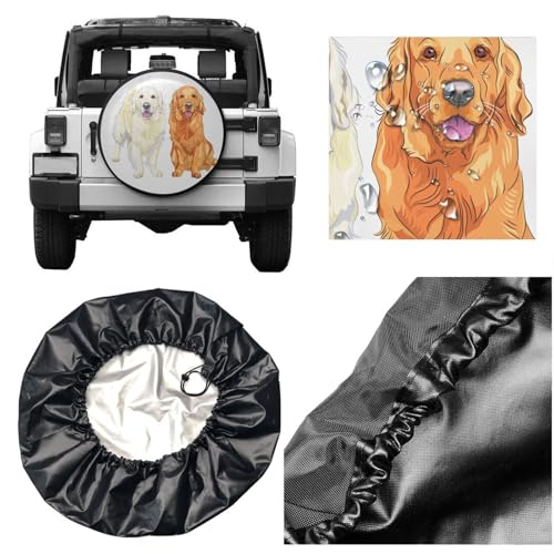 Image of Delerain Two Golden Retriever Spare Tire Covers for Jeep RV Trailer SUV Truck and Many Vehicle, Wheel Covers Sun Protector Waterproof (16 Inch for Diameter 29 inch-31 inch)