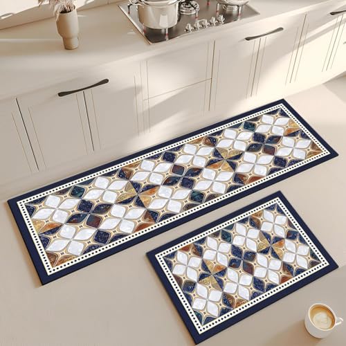 Image of YAGVIZ Rubber Rectangular Kitchen Mats for Floor Set of 2 Pcs | Non-Skid, Soft Absorbent Rugs for Kitchen Floor, Laundry, and Hallway | 118x38cm, 38x58cm