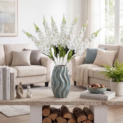 8PCS White Delphinium Artificial Flowers Snapdragon Artificial Silk Flowers 29" Long Stem Hyacinth Fake Flowers for Wedding Table Centerpieces Home Garden Outdoor Flower Arrangemen image 4