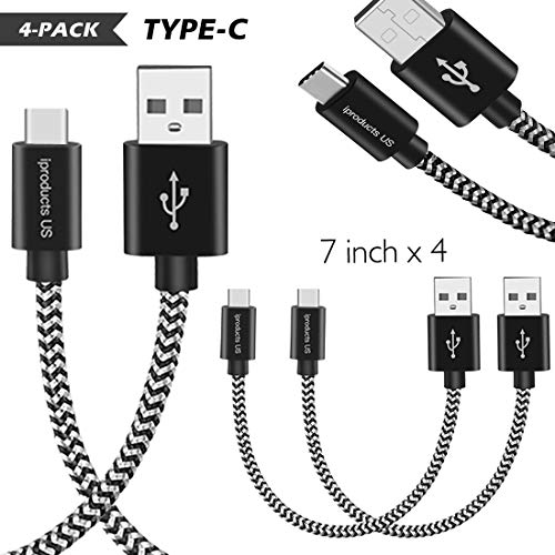Short USB C Cable-iProductsUS Nylon Braided Type C Cable, 4Pack 7 inch Fast Charging and Data Sync Durable Charger for Samsung S9/S9+,S8/S8+,Note 8,Note 9,LG V30,G6,G5, Pixel and More [NOT Micro USB]