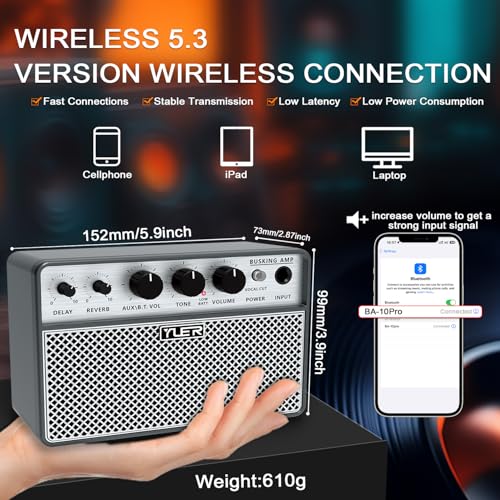 Image of Yuer BA-10Pro 10W Acoustic Guitar Amp, Portable Vocal & Guitar Amplifier with Digital Delay /Reverb Effect Headphone Jack /OTG for Recording, Practice, Travel Guitars Amp with Carry Bag