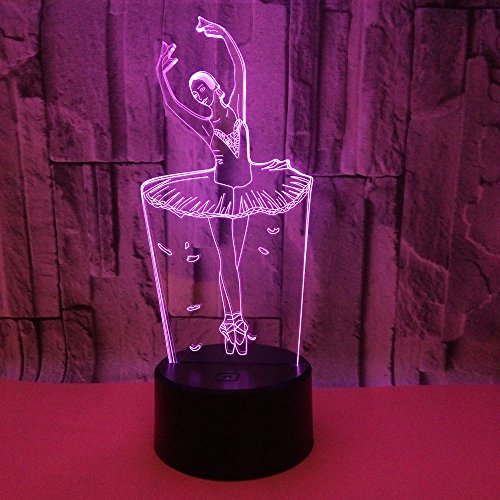 Wmh 3D Ballet Dancer Night Light Touch Table Desk Optical Illusion Lamps 7 Color Changing Lights Touch Switch Table Desk Decoration Lamps With Acrylic Flat & Abs Base & Usb Cable Creative #TOP1