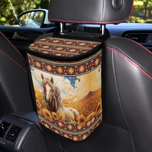 Image of DISNIMO Western Horse Car Trash Can Bin with Lid Sunflower Car Garbage Can Leakproof Mini Car Accessories Trash Bin Car Dustbin Organizer Container for Car Office Home