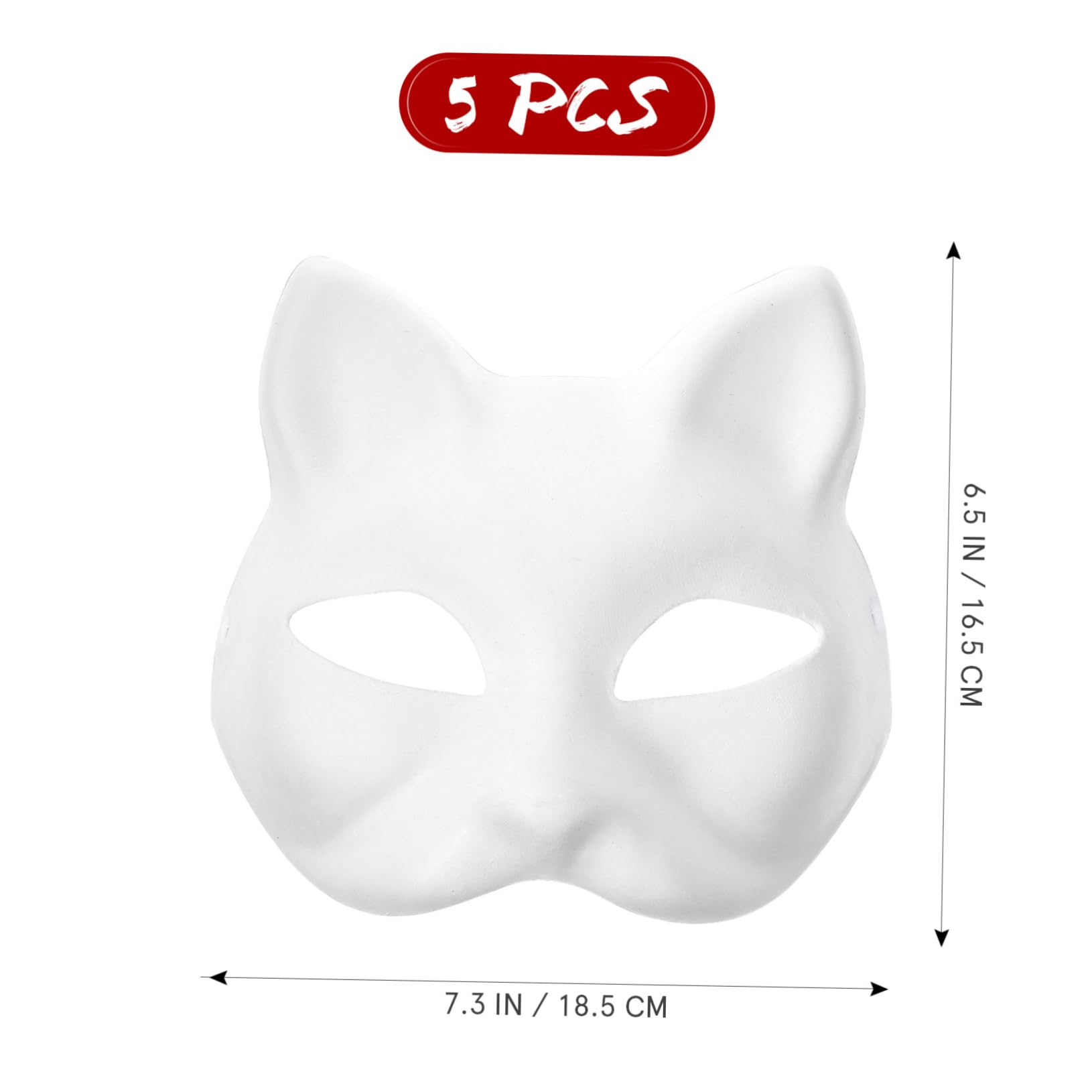 ARTIBETTER Paper Mache DIY Cat Masks White Paper Face Blank Hand Painted Design for Dance Party Festival Performance- 5 Pcs White Mask Costume