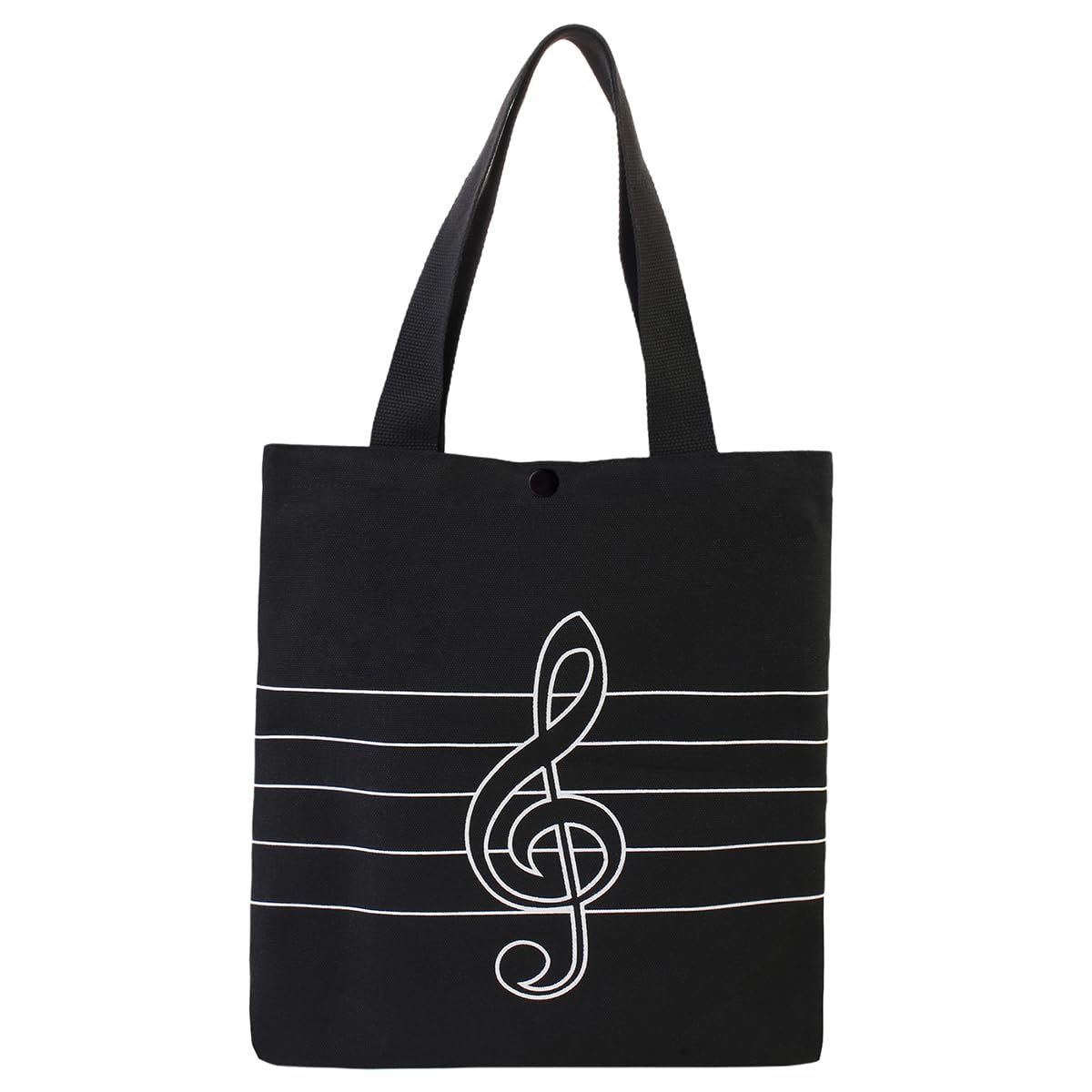 Music High Note Treble Clef Pattern Canvas Handbag Shopper Grocery Bags Kids Students Reusable Tote Carrying Books Snacks Food Lunch Dinner Box(Black)