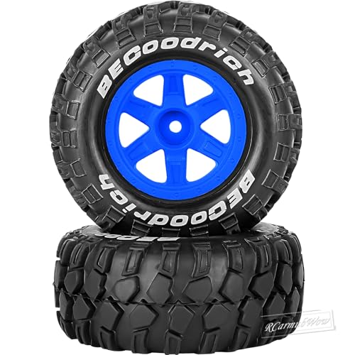 RCarmubWow RC Wheels and Tires Off-Road Buggy Tires for 1/12 1/14 1/16 RC Off Road Monster Truck E-REVO Summit REDCAT HPI SAVAGEGT-2XS Volcano-16,1/12 1/14 1/16 Wheels Tires Set Pre-glued,Navy Blue
