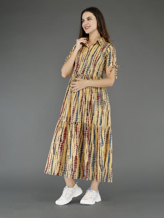 Image of Womens Rayon Fabric Printed Long Anarkali Maternity Feeding Dress with Side Zippers