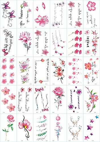 LIDELE Temporary Tattoos Flower text Fake Tattoo non-permanent tattoos Pack of 30 Sheets