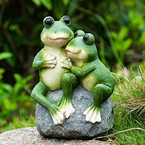St. Patricks Day Frog Statue Garden Decor, Resin 2 Frogs On Stone Figurine For Indoor Outdoor Decoration Sculpture Gardening Gift #TOP1