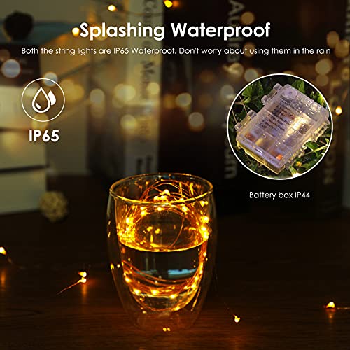 2 stuks led-lichtsnoeren voor buiten, kerstdecoratie, 10 m, 8 modi, met batterij en timer, warmwit, waterdicht, kerstverlichting voor kerstboom, raam, tuin, party, bruiloft - Image 5