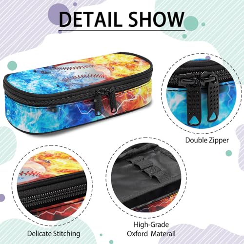 Image of Baseball Pencil Case for Boys, Large Capacity Pencil Pouch for Kids, Back to School Pencils Box Pen Bag with Zipper, Cool Pen Case Stationery Organizer for Middle Elementary School - Fire