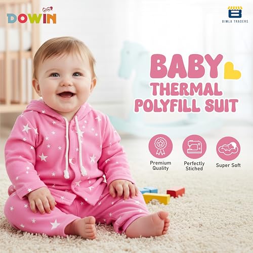 Image of Dowin Baby Boy's and Baby Girl's Front Open Thermal Polyfill Suit for Winters | Body Warmer for Baby | Full Sleeves Infant Woolen Set | Hoodie Clothing Set for New Born Baby | Lightweight (Pack of 1)