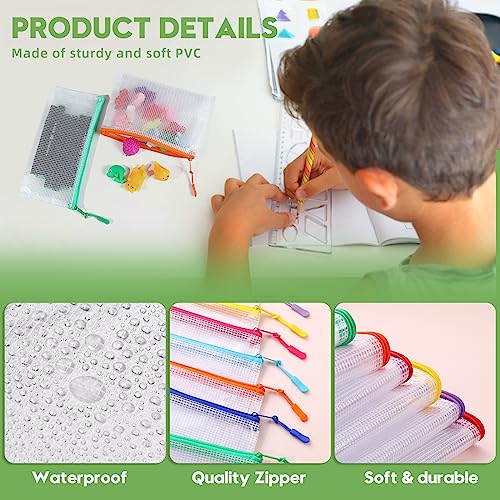 Image of 24pcs Mesh Zipper Pouch File Bags Puzzle Storage Bags, A5 Size 9.4 x 6.9 Inches Large Reusable Zipper Pouches for Organizing Classroom Board Game Organization