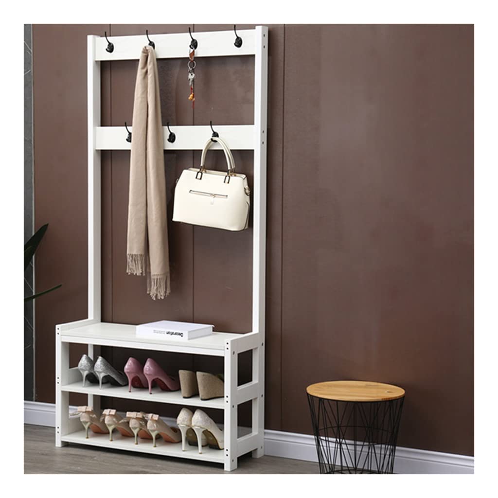 Coat Rack Clothes Rail Rack Large Coat Rack Stand Coat Rack Shoe Bench with Hooks 3-in-1 Entryway Shoe