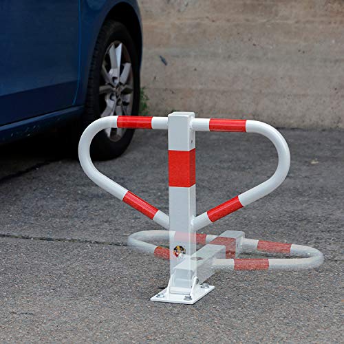 Crash Stop 90-100 Stahl Verzinkt Parkplatzbügel Schmetterling zum Umklappen mit Vorhängeschloss, Rot/Weiß, 500mm Höhe
