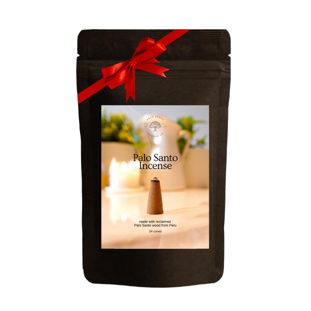 Palo Santo Incense Cones, Sustainably Harvested in Peru, 100% Natural Wood Ingredients - No Perfume, No Additives, No Oils, 24-Pack