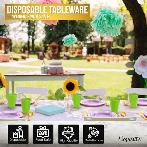Image of Party Solids 350 Pieces Easter Plates For Party, Easter Disposable Plates Set, 50 Of Each 9 inch Dinner Plate Set, 7 inch Dessert Plate, Cups, Napkins & Cutlery Plastic Dinnerware Set