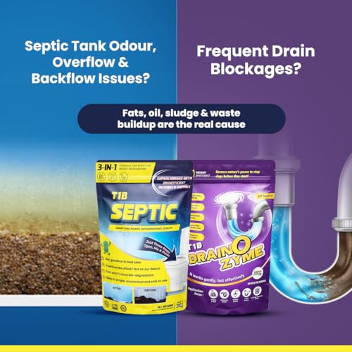 Image of T1B Septic Cleaner & Drain O Zyme Combo Pack | Eliminates Odor, Prevents Clogs | 3-In-1 Formula Degrades Kitchen, Bathroom & Toilet Waste | Pack of 2 (500 gram)