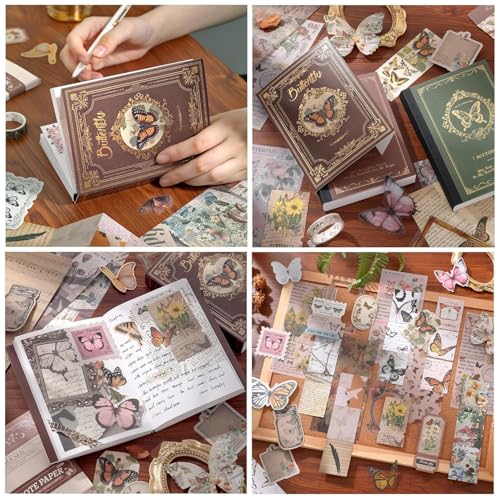 Image of VIBE VISTA Vintage Aesthetic Scrapbook Kit,346 Pcs,A6 Grid Notebook,Washi ,Envelopes,Scrapbook Papers,Folding Labels,Background Papers,Photo Frames,Calendar Stickers,Stickers (NATURE WHISPER)