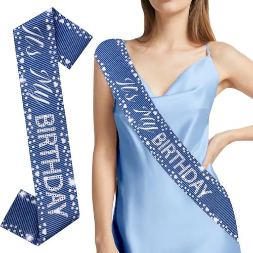 Décoration fête d'anniversaire denim et diamant, écharpe « It's My Birthday » bleu