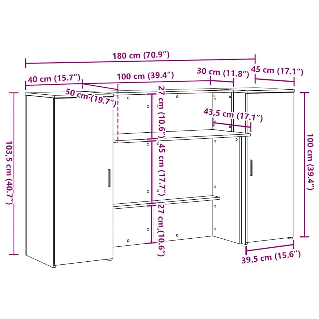 vidaXL Bureau de réception Blanc 180x50x103,5 cm Bois d'ingénierie
