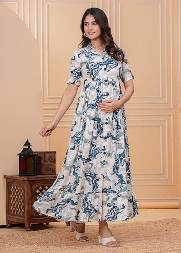 Image of Dhruvi Women's Rayon Anarkali Maternity Dress & Feeding Kurti with Zippers