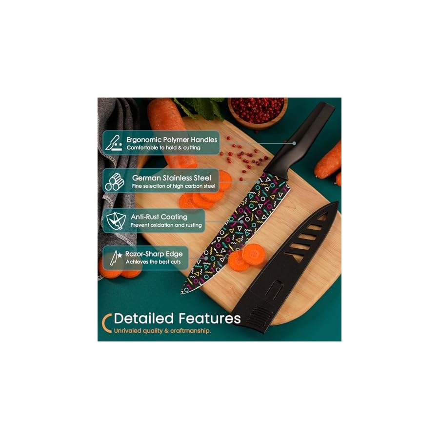 Astercook-Knife-Set-12-Pcs-Geometric-Figure-Kitchen-Knife-Set-6-Anti-Rust-Coating-Stainless-Steel-Kitchen-Knives-with-6-Blade-Guards-Dishwasher-Safe Astercook Knife Set, 12 Pcs Geometric Figure Kitchen Knife Set, 6 Anti-Rust Coating Stainless Steel Kitchen Knives with 6 Blade Guards, Dishwasher Safe