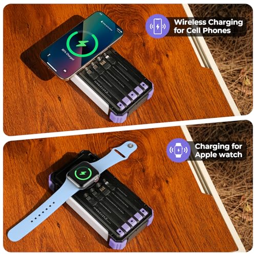 Image of BLAVOR Solar Power Bank 20000mAh Built-in Cables, Wireless Charger for Phones & Apple Watch, 20W Fast Charging Battery Pack with USB C, Flashlight, Solar Charger for iPhone, iPad, iWatch, Samsung