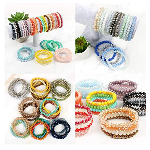 Caiyao Bohemian Multilayer Beaded Stacking Bracelet, Versatile Stretch Strand Statement Wrap Slip-on Cuff Bangle Shiny Crystal Bead Metallic, USA Flag, Rainbow Pride3