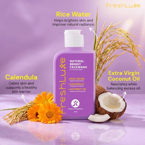 Image of Natural Rice Water Bright Facewash for Men & Women - 200ml | With Calendula & Aloe Vera for Glowing & Brightening Korean Face wash For All Skin Types | SLS & Paraben Free & AYUSH Approved