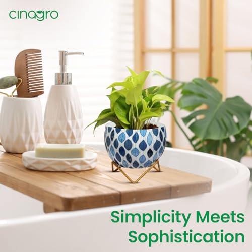 Image of CINAGRO Metal Flower Vase Planter Pot with Iron Stand, Pots for Plants, Plant Pots for Home Decoration, Succulent Pot, Indoor Planter Garden Decor (Size: 6X6 inch) Style: Seaside Serenity