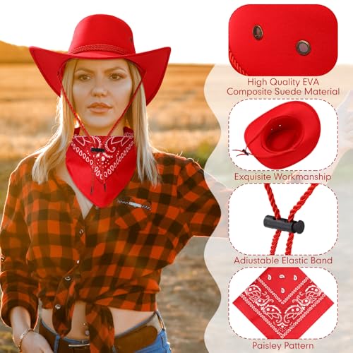 Image of Zhanmai 12 Pcs Cowboy Hat and Bandana Cowboy Cowgirl Hats Bulk Western Party Costume Halloween Accessory