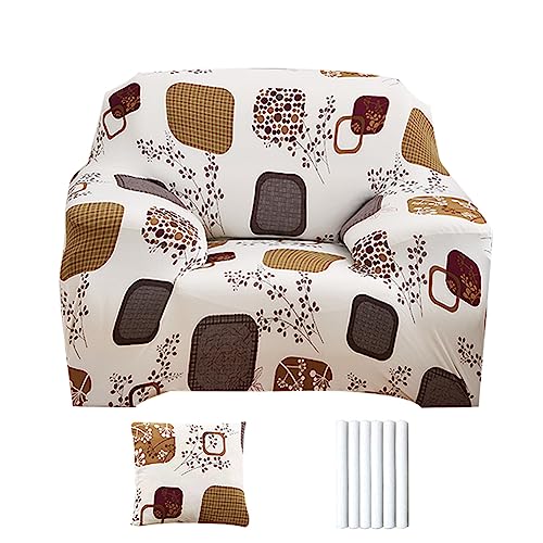 Syarerla ソファーカバー 1人掛け 肘付き 北欧風 そふぁーかばー ストレッチ 柔らかい 犬 猫 キズ防止 ソファ保護カバー 一体型 伸縮素材 クッションカバー1枚(カラー#15)