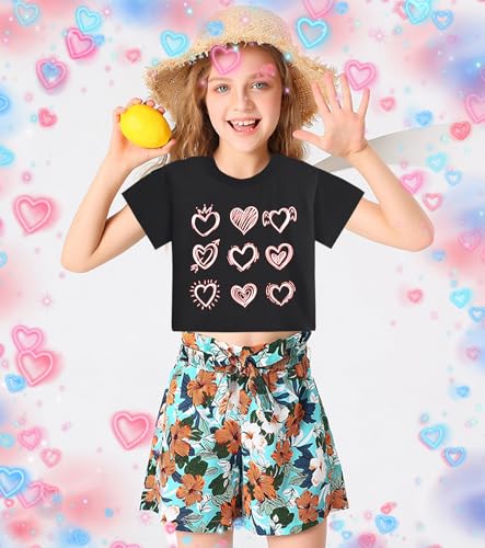 Tkria Girl Crop Tops Valentine Short Sleeve Tshirt Tie Dye Heart Teen Girls Shirt Clothes 6-14 Years4