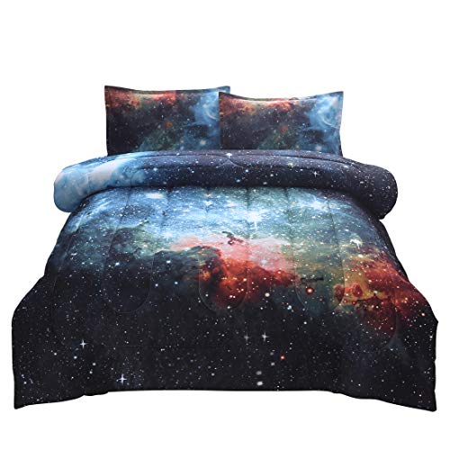 JQinHome Full 3-Piece Galaxy Comforter Sets - 3D Outer Space Themed - All-Season Down Alternative Quilted Duvet - Reversible Design - Includes 1 Comforter, 2 Pillow Shams (Blue) JQinHome Full 3-Piece Galaxy Comforter Sets - 3D Outer Space Themed - All-Season Down Alternative Quilted Duvet - Reversible Design - Includes 1 Comforter, 2 Pillow Shams (Blue)