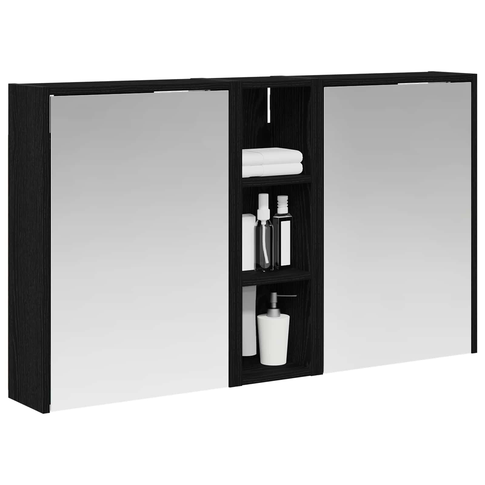 3-częściowy zestaw szafek łazienkowych z drewnopochodnym oświetleniem LED, 106 x 16 x 62,5 cm, montowana na ścianie, z miejscem do przechowywania, szufladami i półką na meble łazienkowe