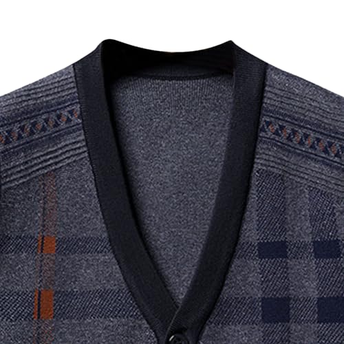 Men's Vest Cardigan Male V-Neck Button Up Sleeveless Sweater Man Plaid Slim Fit Casual Knitwear4