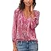 Produktbild Clacce Damen Bluse Hemdbluse T-Shirt Top Langarm Oberteile Lose Plus Size Print Langarm V-Ausschnitt Knopf Pullover Tops Shirt